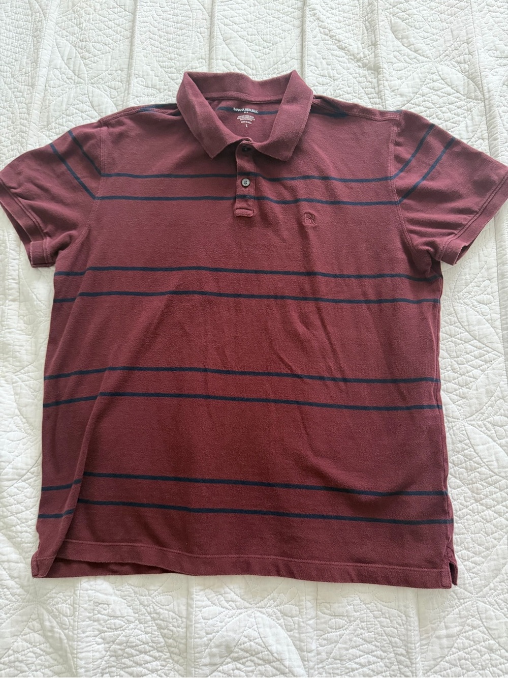 Banana Republic Men's Burgundy Polo with Navy Stripes
